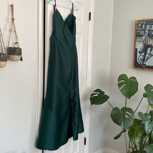 Alfred Sung Open-Back Bow Tie Satin Trumpet Gown